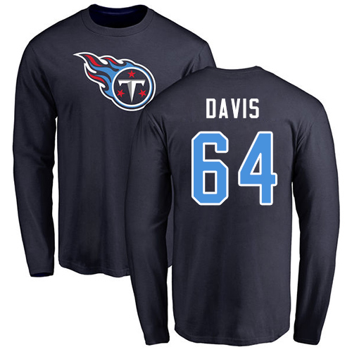 Tennessee Titans Men Navy Blue Nate Davis Name and Number Logo NFL Football #64 Long Sleeve T Shirt